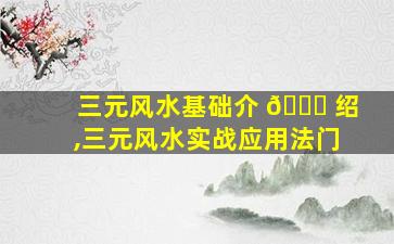 三元风水基础介 🐕 绍,三元风水实战应用法门